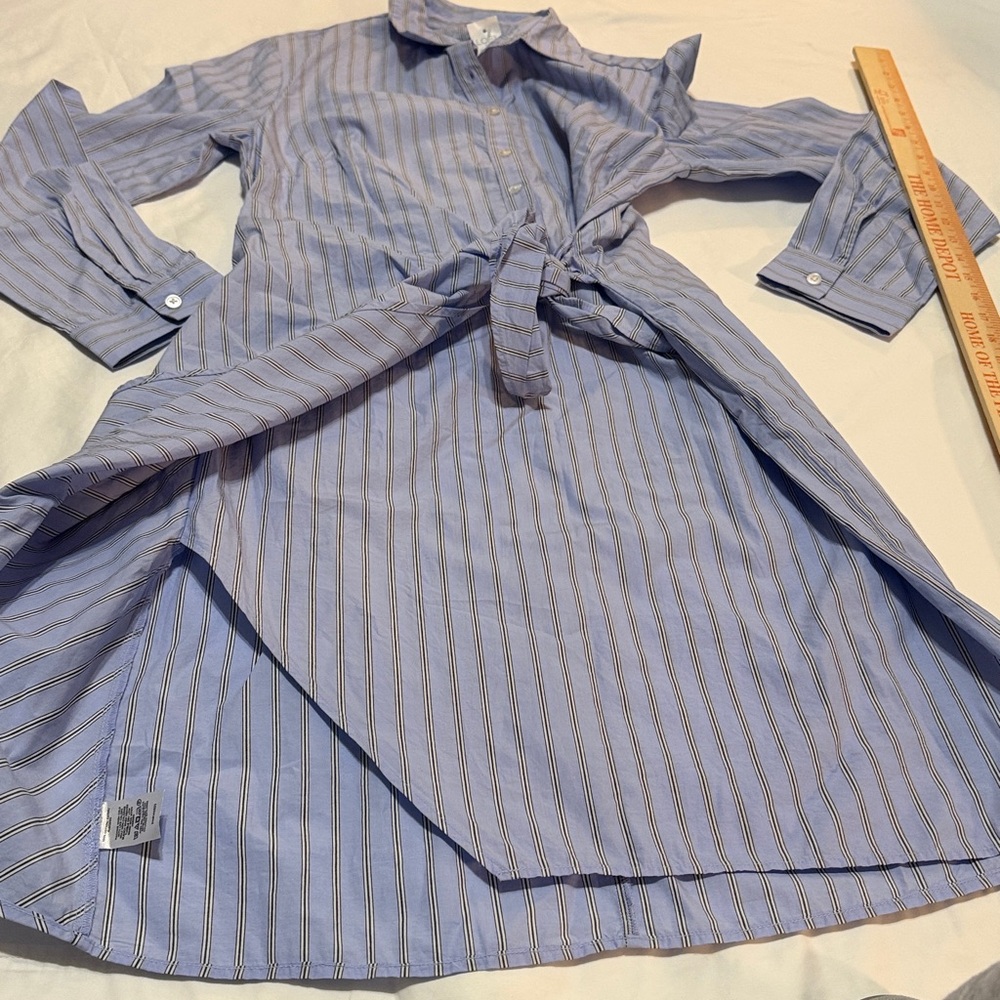 LOFT Light Blue Striped Half Button-Up Shirt  Dress size 6 NWT Cotton - Picture 6 of 8